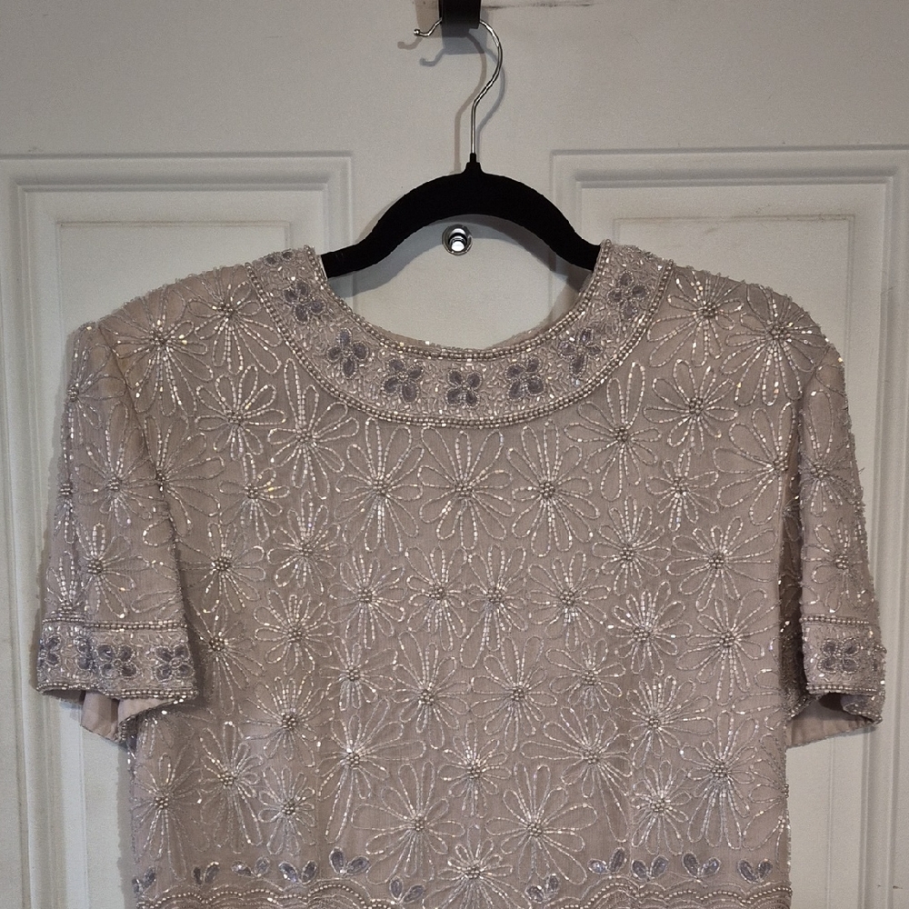 Chic Beaded Beige Blouse